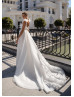 Beaded White Lace Feather Wedding Dress With Removable Train